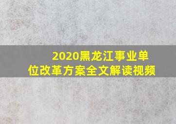 2020黑龙江事业单位改革方案全文解读视频