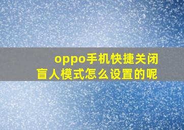 oppo手机快捷关闭盲人模式怎么设置的呢