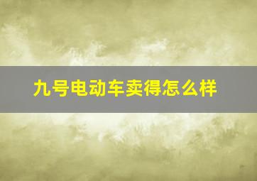 九号电动车卖得怎么样