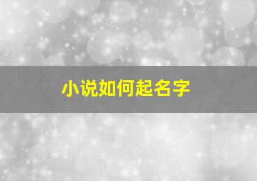 小说如何起名字