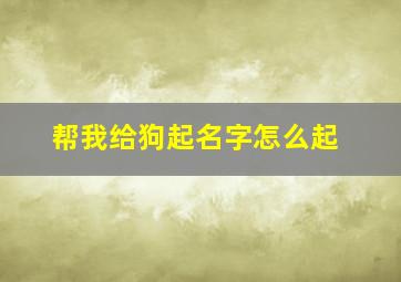 帮我给狗起名字怎么起