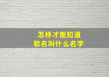 怎样才能知道歌名叫什么名字