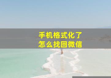 手机格式化了怎么找回微信