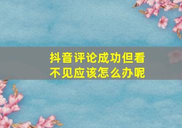 抖音评论成功但看不见应该怎么办呢