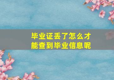 毕业证丢了怎么才能查到毕业信息呢