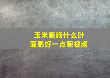 玉米喷施什么叶面肥好一点呢视频