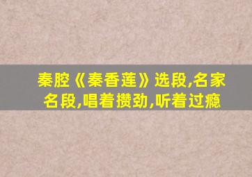 秦腔《秦香莲》选段,名家名段,唱着攒劲,听着过瘾