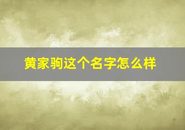 黄家驹这个名字怎么样